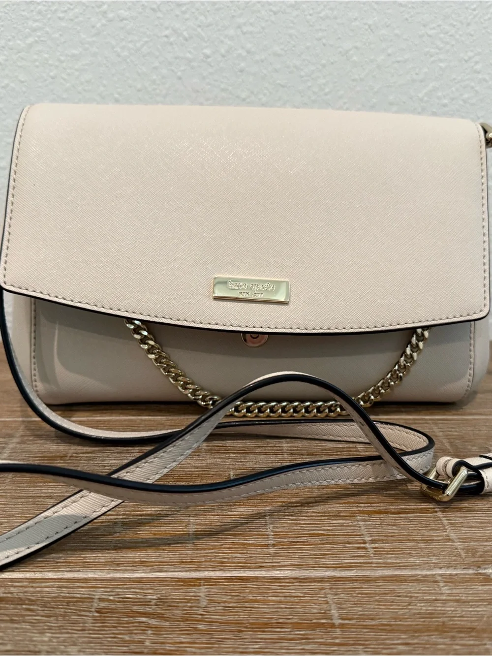 Kate Spade Cream Leather Clutch with Gold Plaque